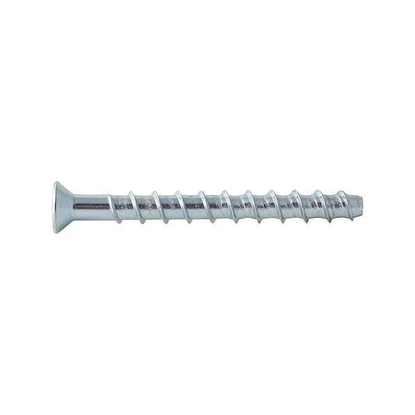 Concrete Screw Anchor, 1/4" Dia., Flat, 3" L, Carbon Steel Zinc, 100 PK